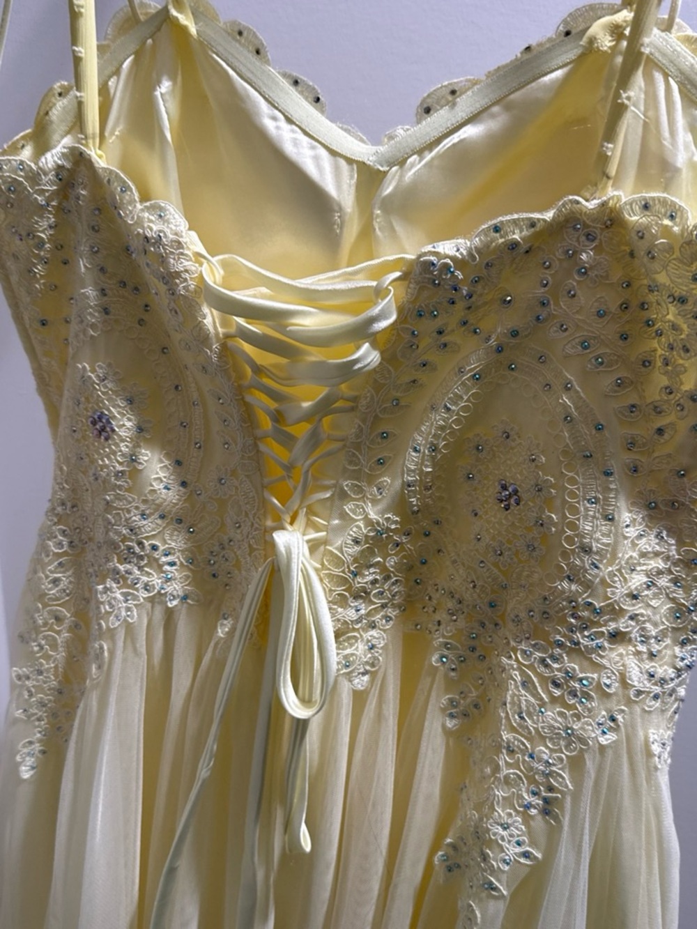 Juniors' Strapless Embellished Ballgown - Pale Yellow - Picture 3 of 5